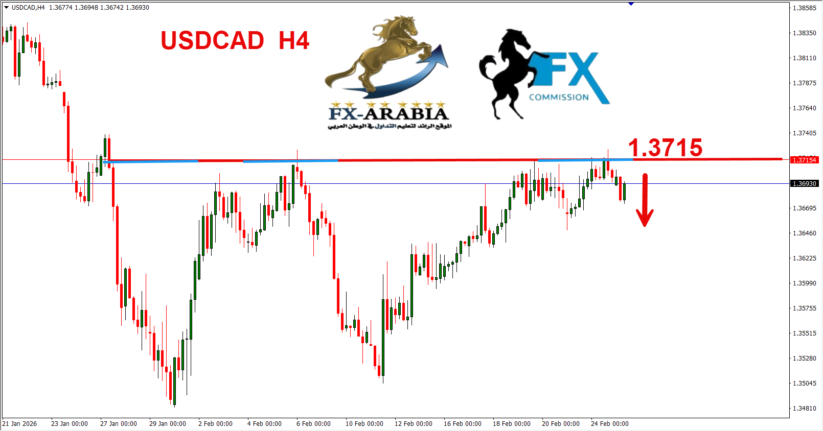 التحليل الفني الدولار كندي اليوم 25/2/2026